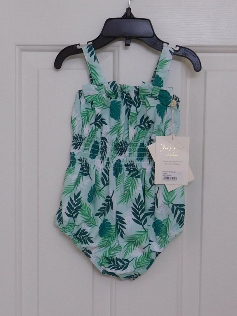 NWT Rachel Riley Green Palm Tree Swim Bubble Romper sz 18 Months